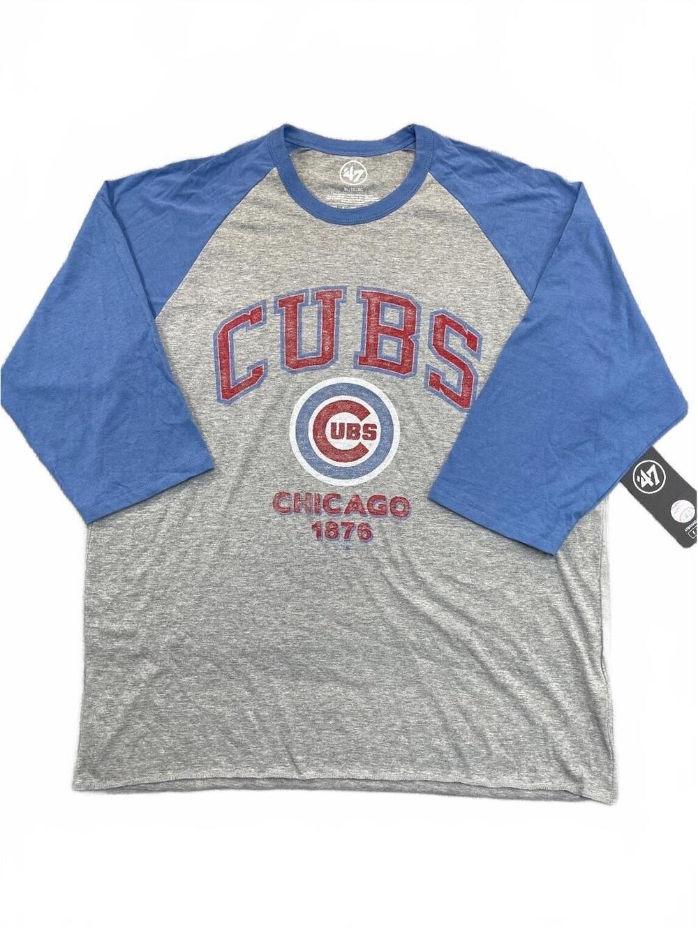 47 Brand Chicago Cubs Shirt Mens Size XL Gray Baseball Raglan 3/4 Sleeve NWT